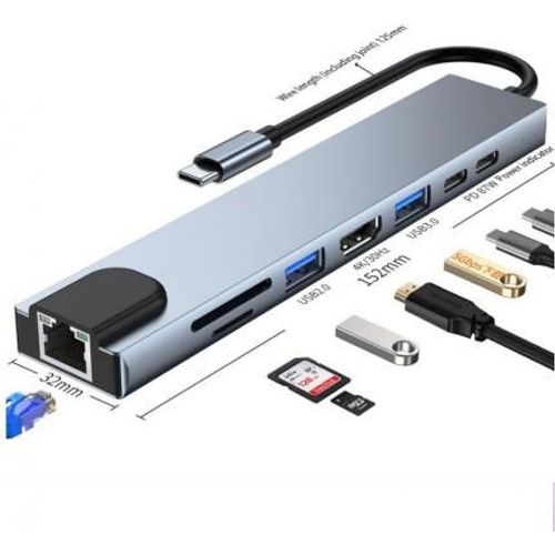 Adaptateur 8 en 1, Type-c vers 2 ports USB 3.0,HDMI,SD/TF Card PD,RJ45 - 3